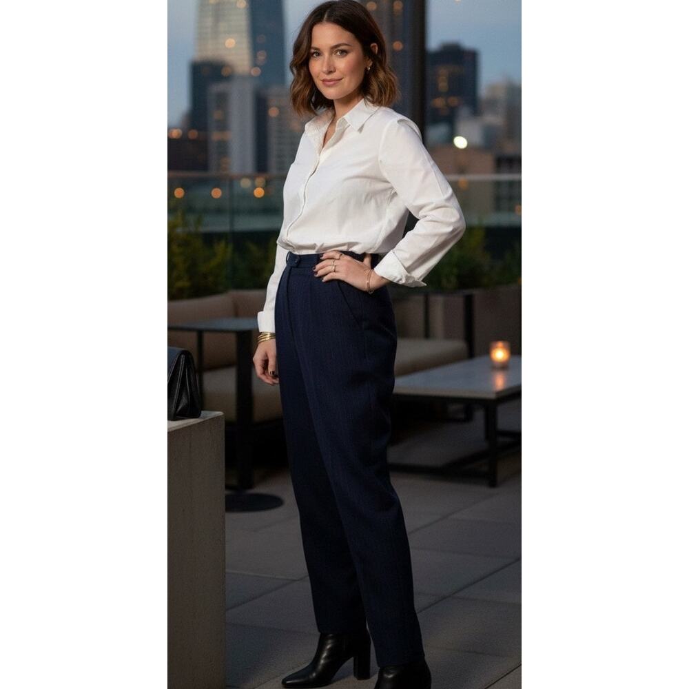 Vintage 90's Giorgio Saint Angelo High Waisted Navy Blue Wool Pinstriped Pants